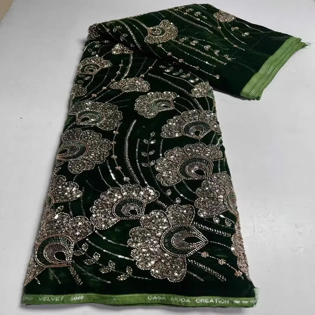 5yard New velvet tela Sequin bead tube embroidery fabrics for clothing Luxury cheongsam dresses and wedding gowns fabric