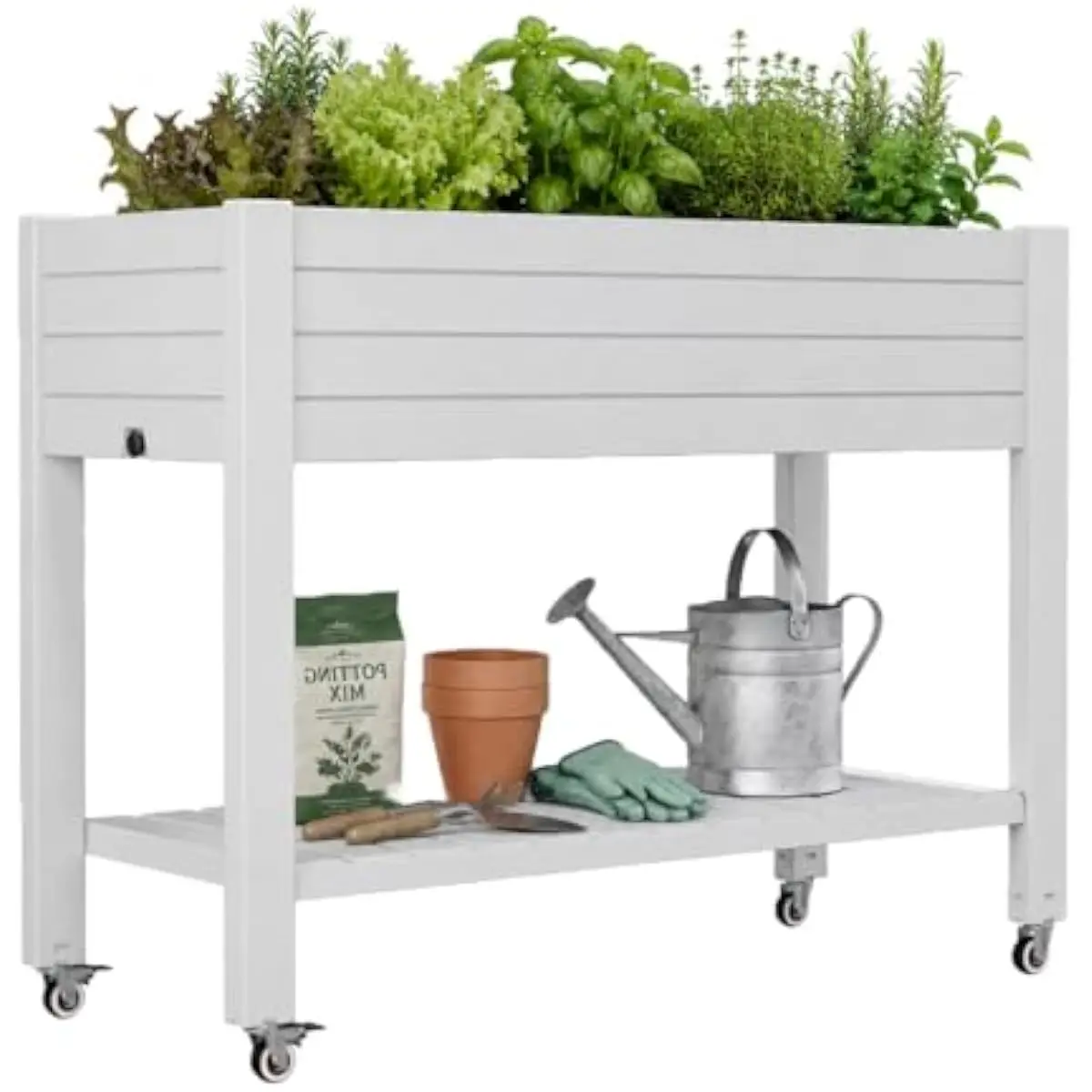 Elevated Resin Planter with 360° Lockable Caster, 42.4 X 16.8 X 33.7 inch Ergonomic Raised Bed, Weather-Resistant Non-Toxic Con