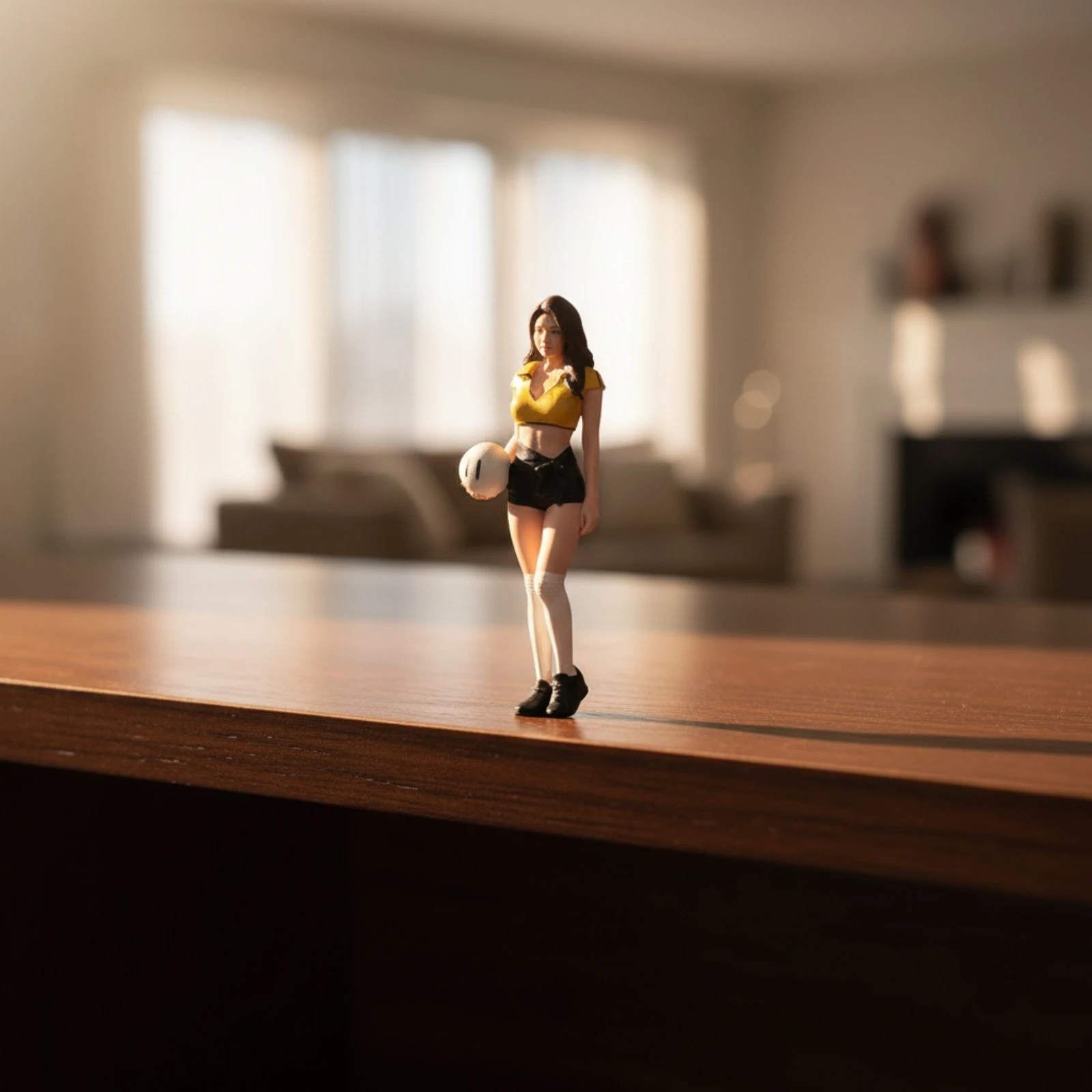 Soccer Figurine with Ball Hand-Painted Female Character Miniature Display Model Sporty for Collectors, Dioramas, Desk Decor