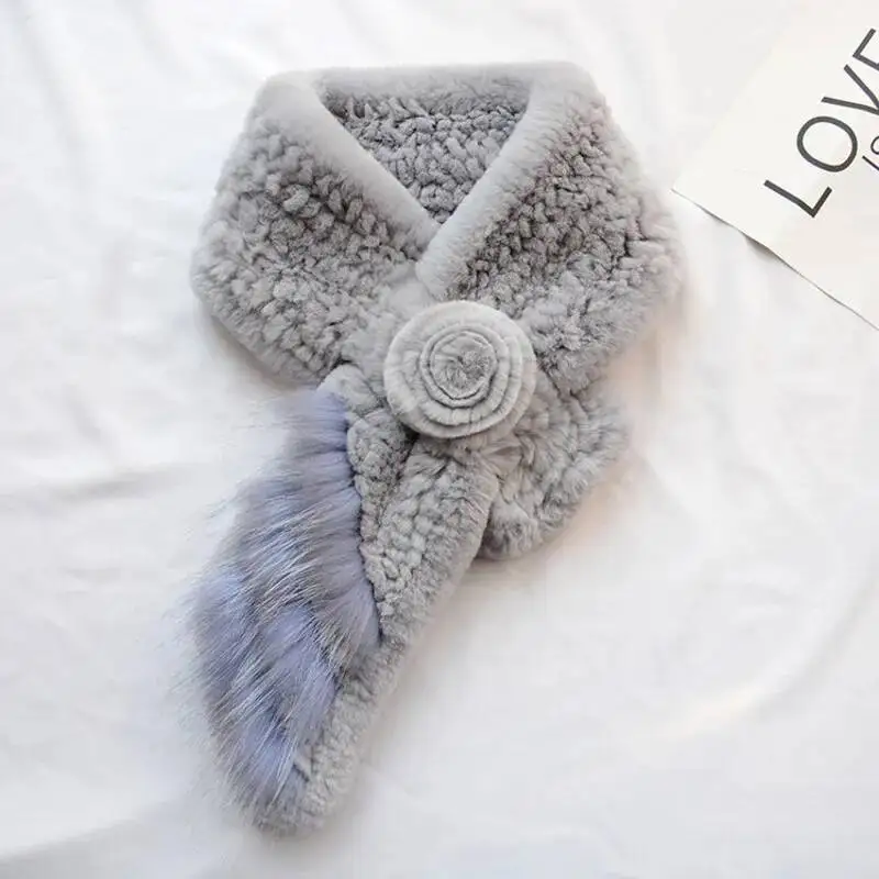 

Rex Rabbit Fur Scarf For Women Matching Fox Fur Winter Warmth Double-sided Cross Fur Scarves Lady Knitted Real Fur Neckerchief