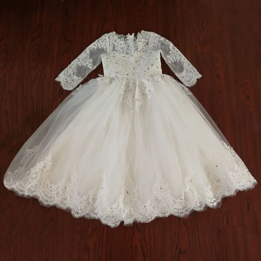 

Real Imaged Flower Girl Dresses For Wedding Sequined Applique Princess First Communion Dress Toddler Full Sleeve Party Ball Gown