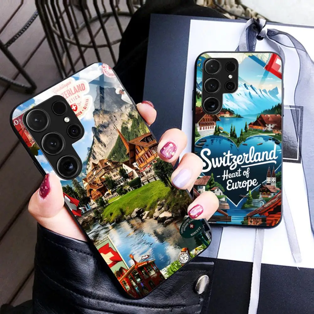 سويسرا العلم قضية الهاتف المحمول لسامسونج غالاكسي A56 55 54 53 52 51 36 35 34 23 16 15 5 جرام غطاء زجاجي فاخر جميل