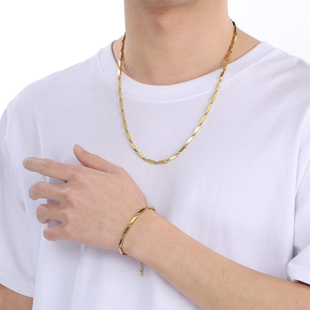 Stainless Steel Steel Chain Necklace Punk Style Chain Link Hip Hop Rock Necklace Simple Design Melon Seed Chain Bracelet for Men