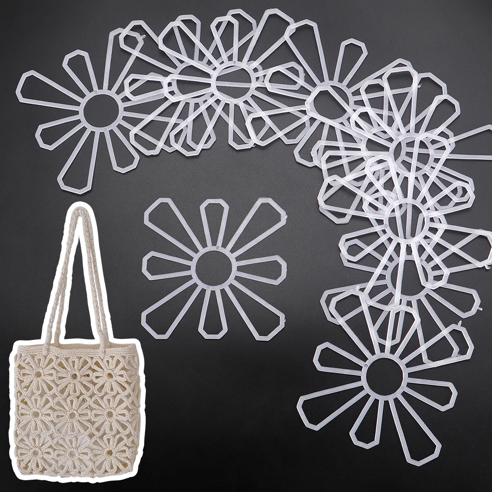 20/30/50/100 Stück weiße achteckige Kunststoff-Mesh-Blumen, handgefertigtes DIY-Strick-/Häkeltaschen-Zubehör-Werkzeug, Herstellung von Geldbörsen, Heimdekoration