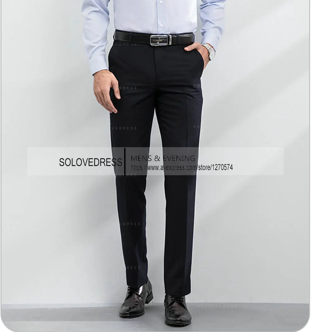 

Classic Men's Trousers Regular Size Fashion Black Wedding Groom Groomsmen Trousers Business Daily Work Trousers