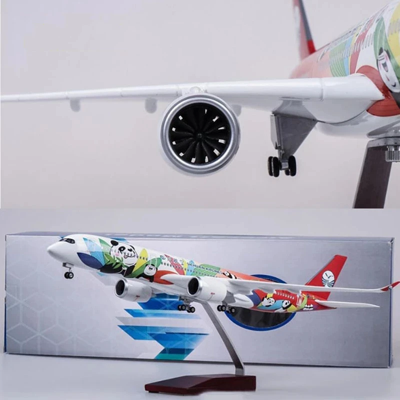 1/142 Scale 47CM Airplane Airbus A350 Sichuan Panda Airways Model With lights and wheels Diecast Resin Plane Collection Gifts