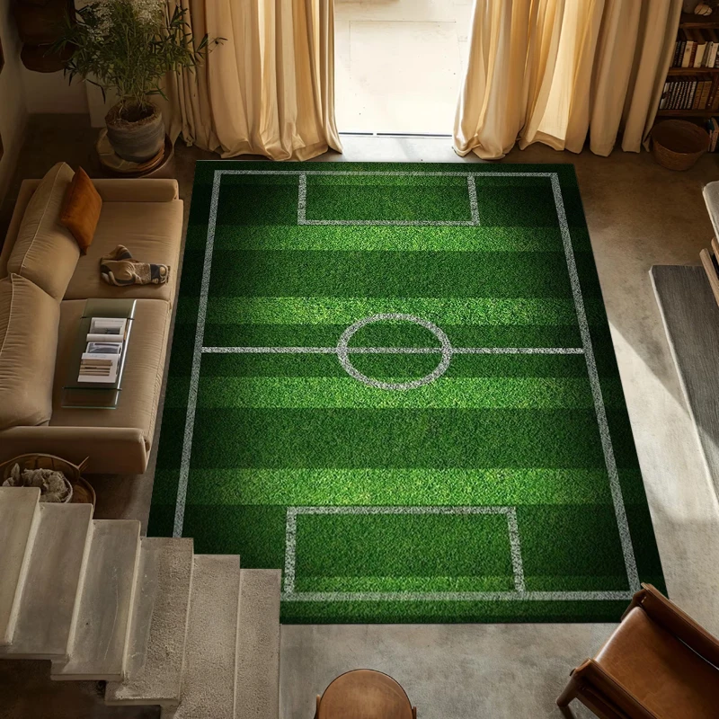 Football Field Sports Carpet Mat Rug Home Decoration Living Room Soccer Green Grass Pitch Design Non Slip Durable Bedroom Decor