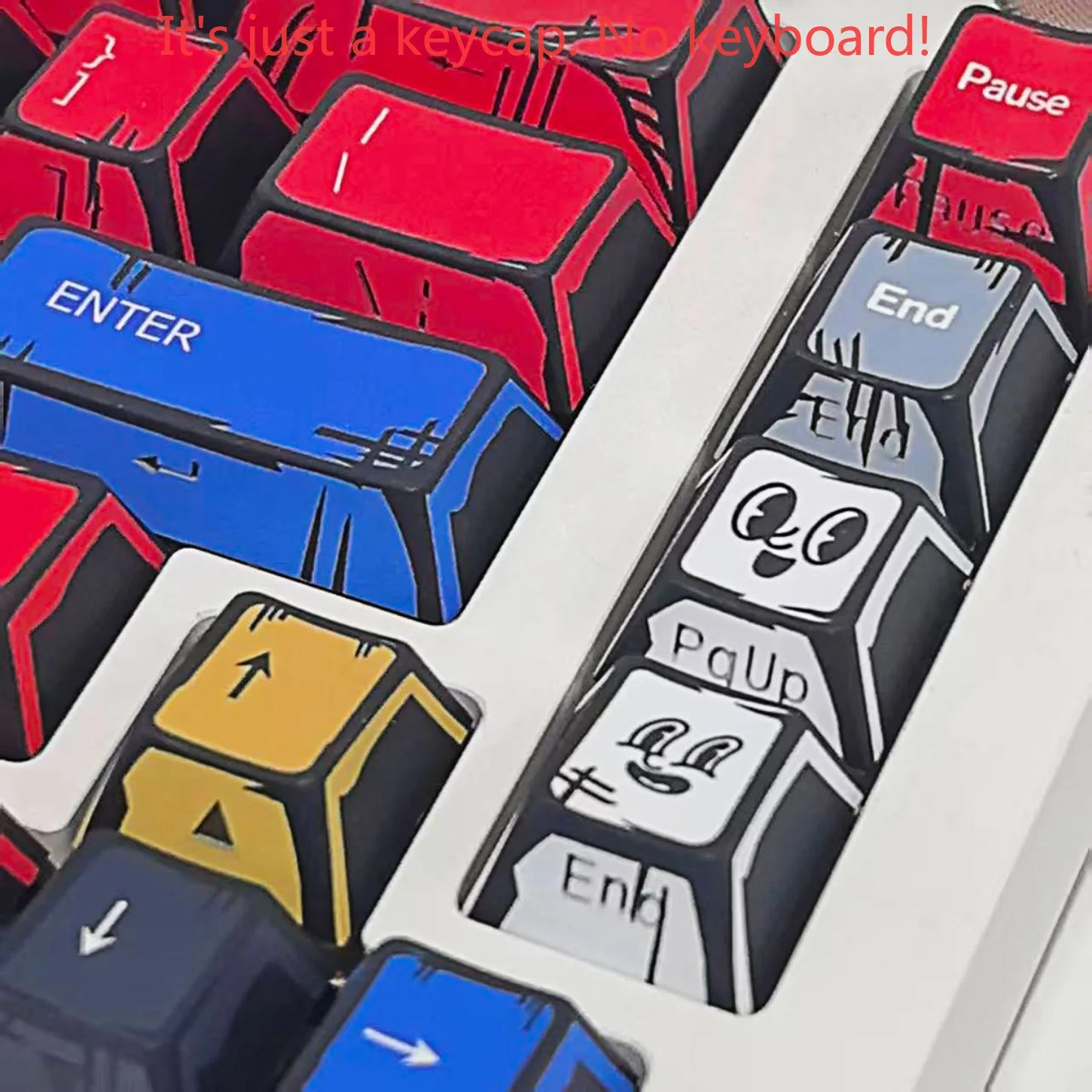 Comic Style Sketch Cherry Keychain Kit PBT Simple Side Engraving Translucent Suitable for 61/68/75/84/87 Mechanical Keyboards