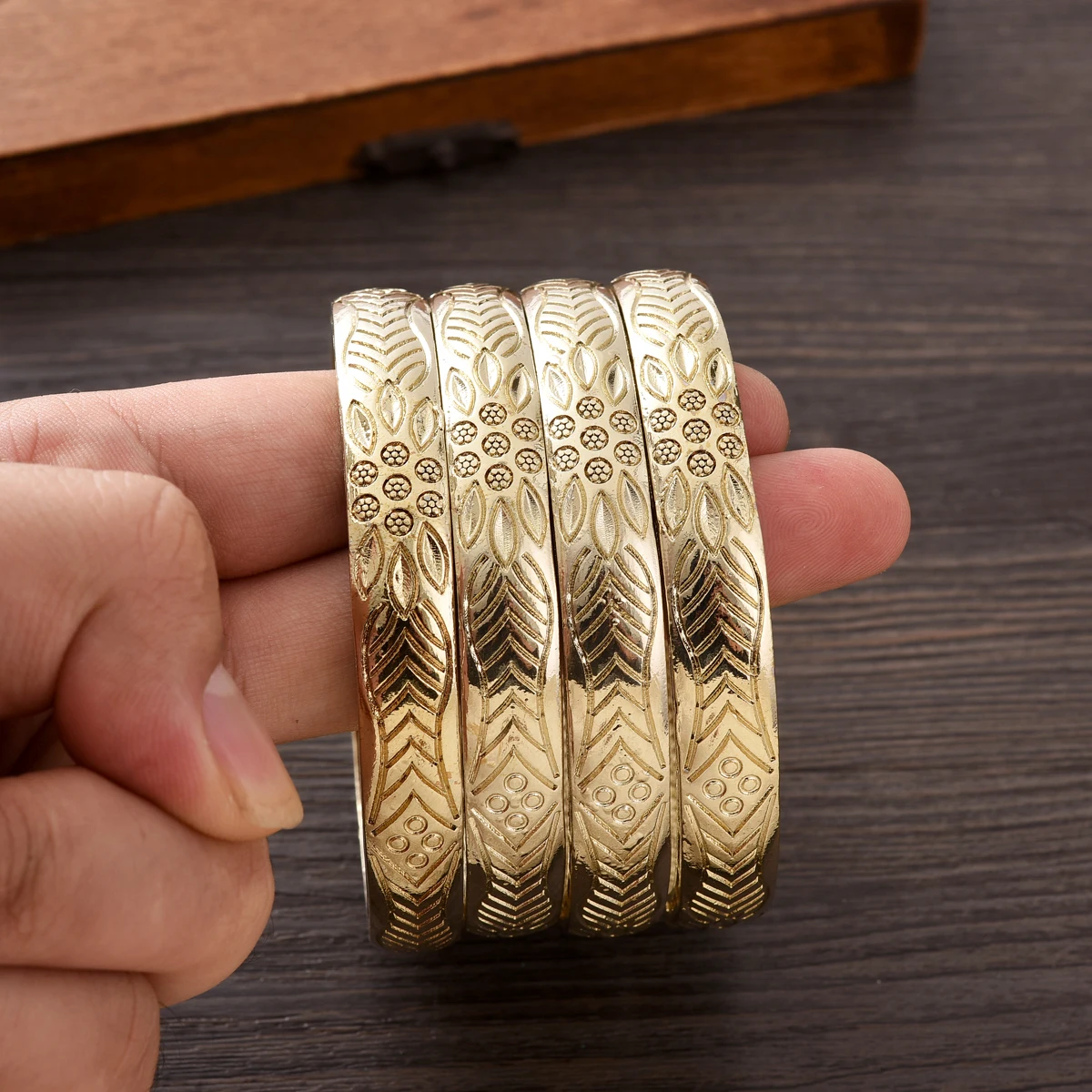 Hot 65MM 9K Golden Color Bracelet Women Girls Dubai Bangles African Arabic Wedding Jewelry #235