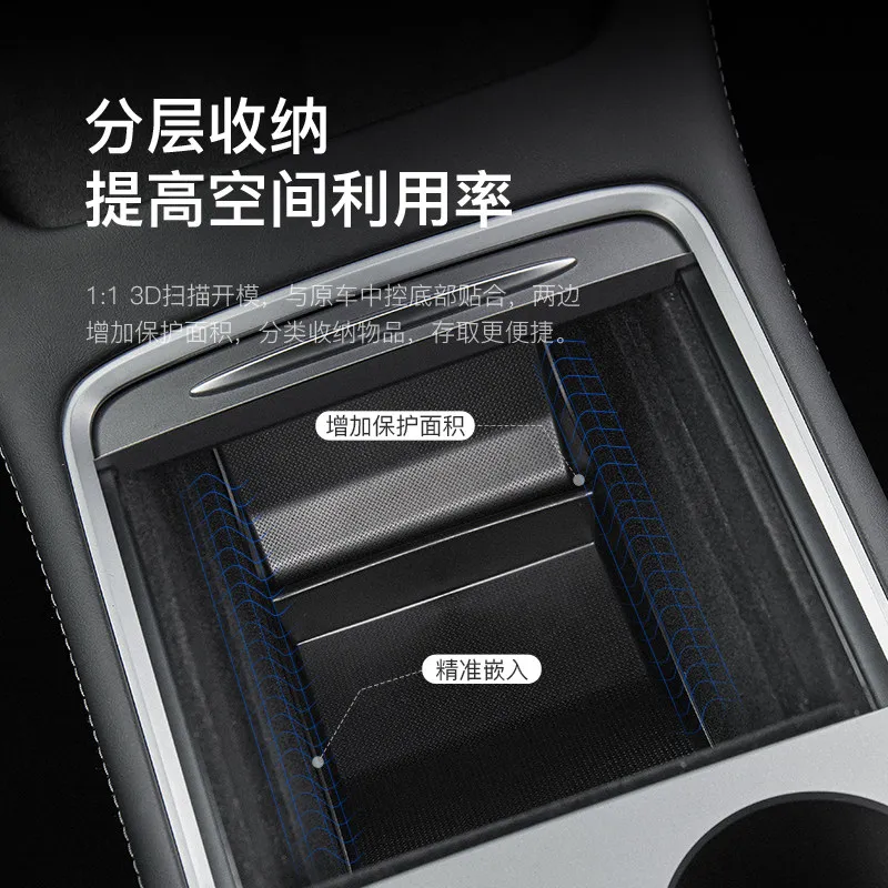 Center Console Anti-slip Storage Mat forTesla Model3 Model Y, Armrest Front&Rear Microphone Storage Pad Car Interior Accessories 2
