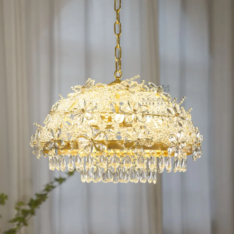 

All copper crystal chandelier European French lamp light luxury dining room bedroom retro baroque crystal chandelier