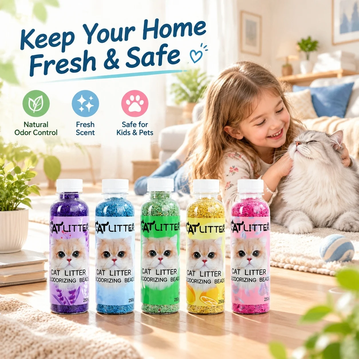 Fresh Scent Cat Litter Deodorizer Beads - Natural Plant-Based Odor Eliminator For Clean & Fragrant Pet Environments