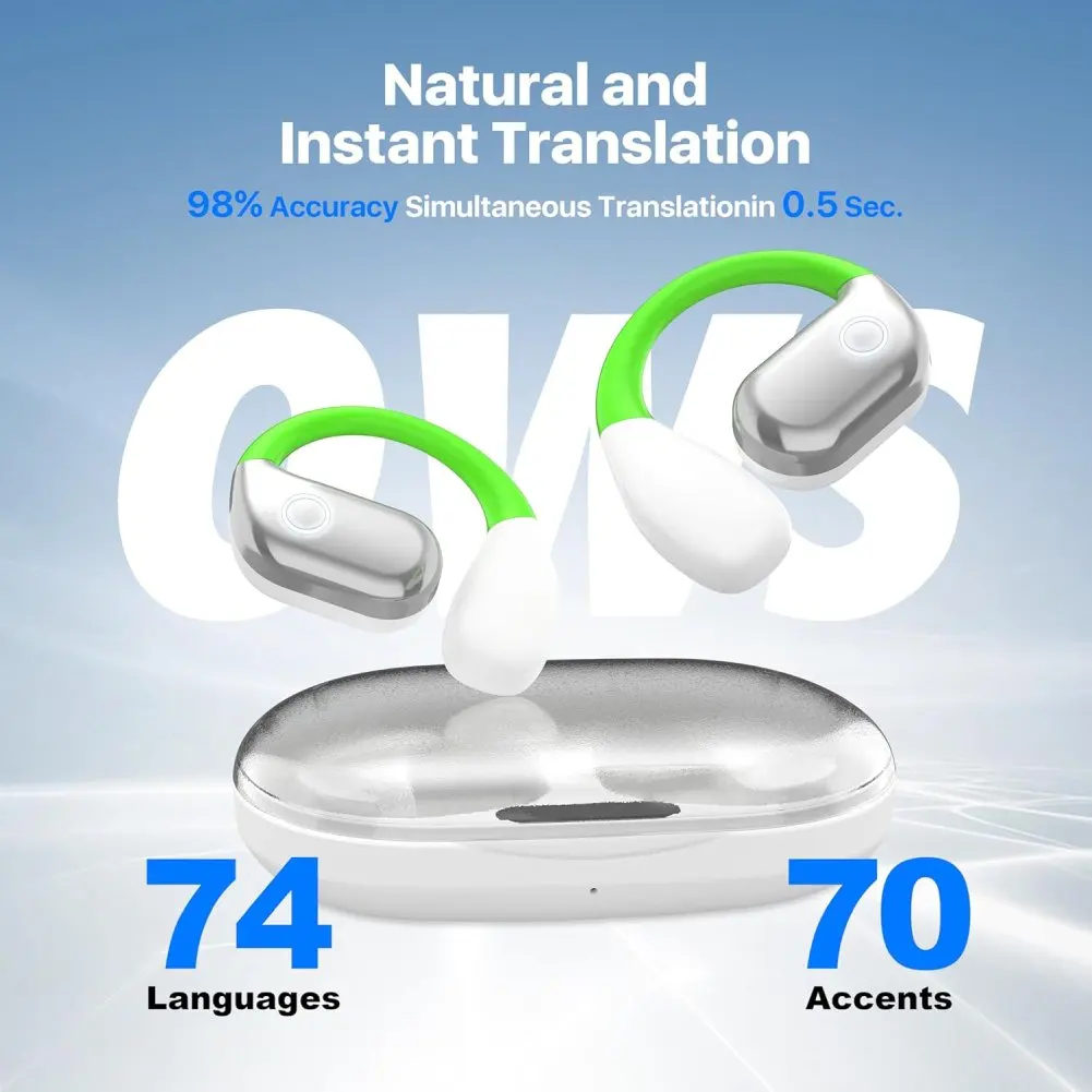 M82 Portable Wireless Real Time Language Translator Earbuds Noise Reduction Sleeping Headset 4 Mode Two Way Translator Headphone