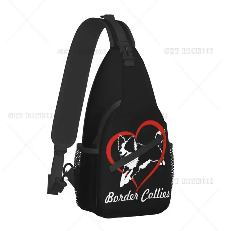 Cute Love Border Collies Sling Chest Crossbody Bag Men Casual Dog Pet Shoulder Backpack for Travel Cycling