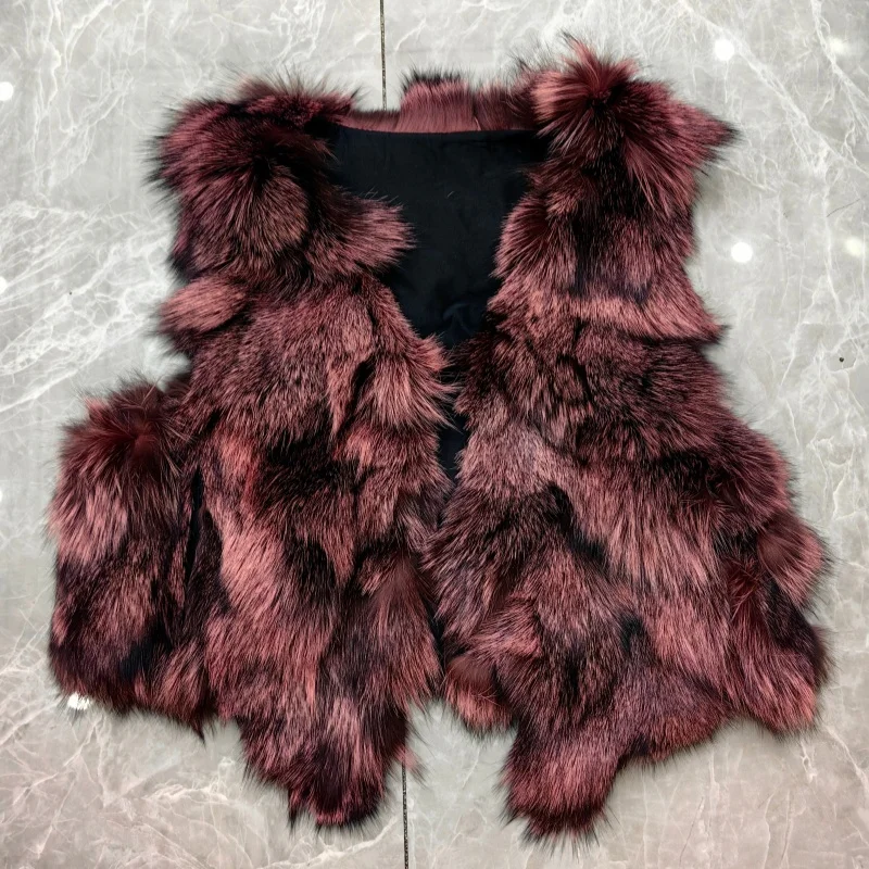 

Women's Natural Fox Fur Short Vest Sleeveless Waistcoat Korean Fashion All-Match Clothing Autumn Winter Outerwear