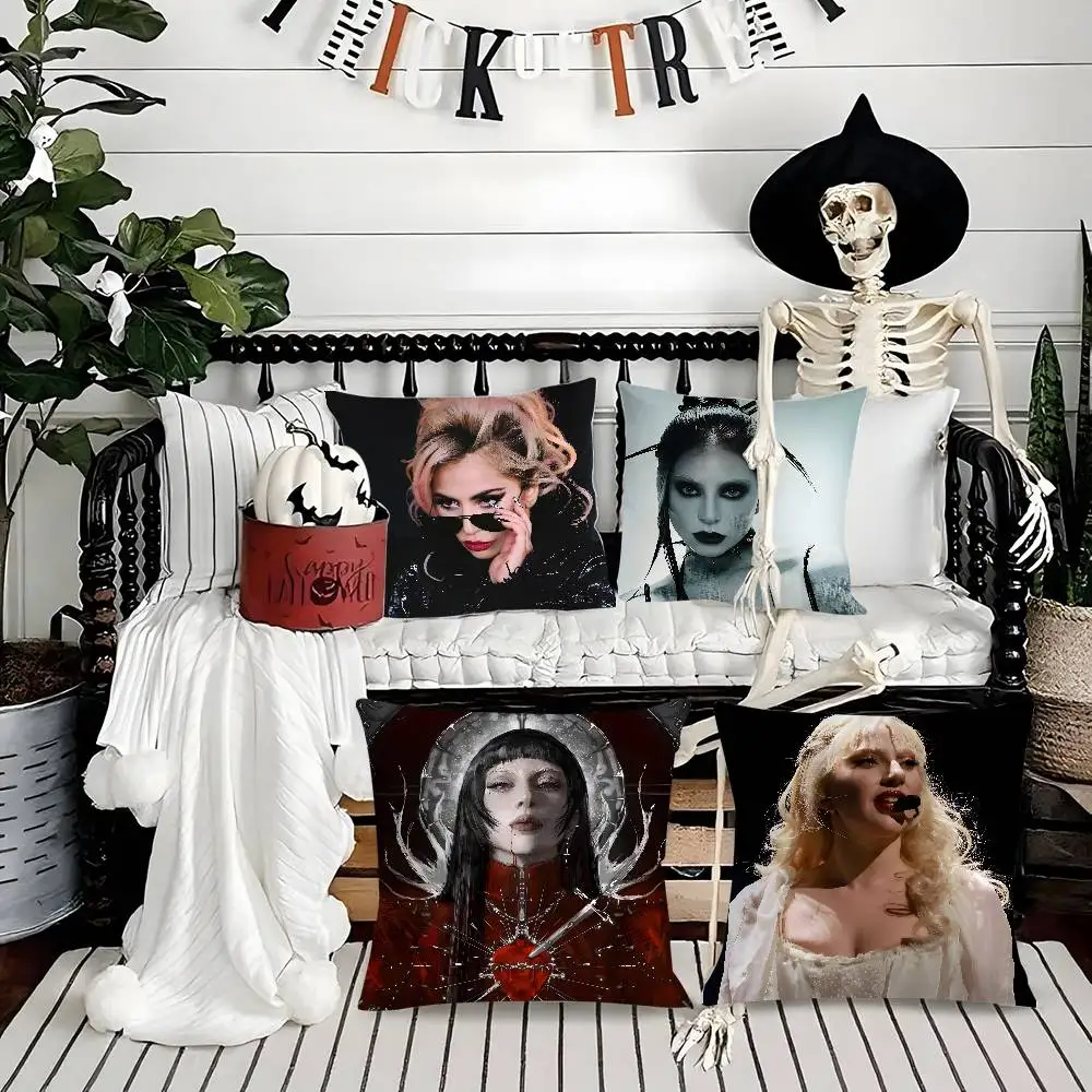 

Hot Singer L-Lady G-GagaS Pillow Case Soft Plush Fabric Double Sided Print Decorative Home Living Room Gift Cushion Cover