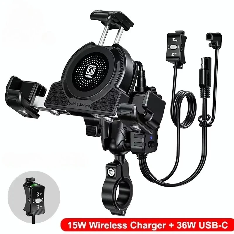

Kewig Motorcycle Phone Holder Mount with 15W Wireless Charger & USB C 36W Fast Charging Port for 5.4-7.2" Phone