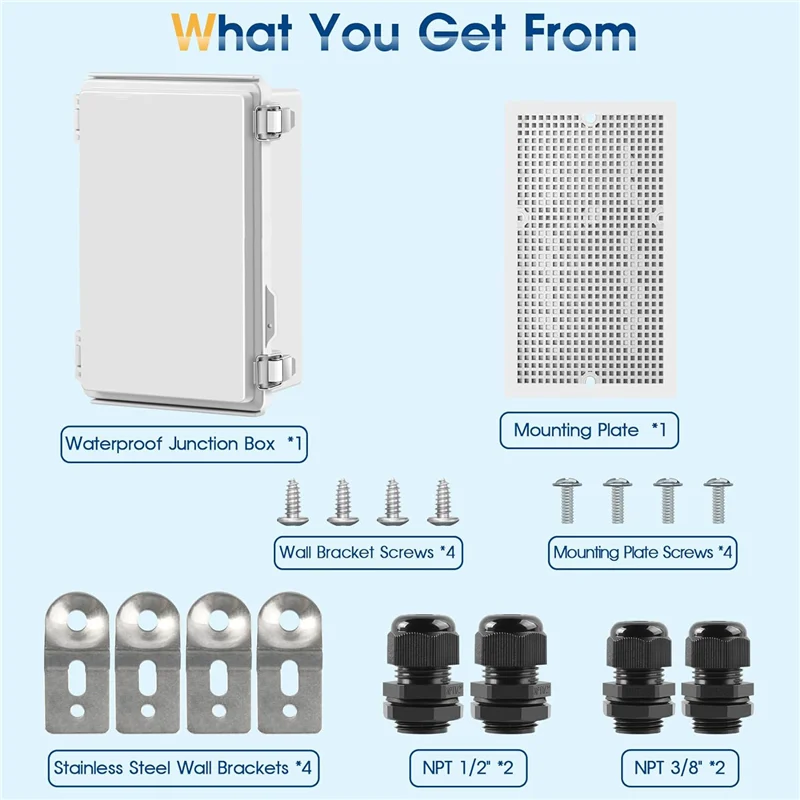 

A01F-Waterproof Outdoor Project ABS Junction Box IP67 Weatherproof Stainless Steel+ABS With Hinged Cover, Mounting Plate