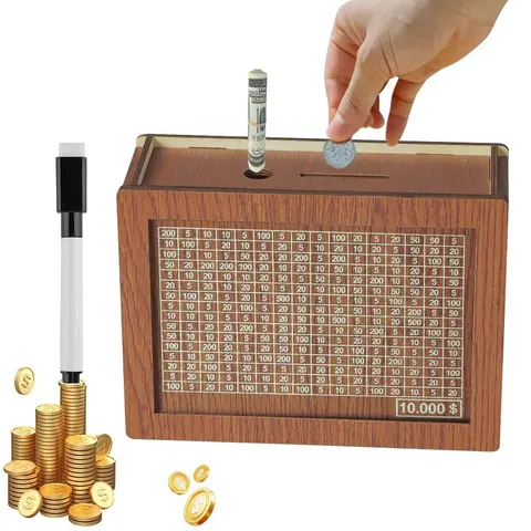 New Wooden Money Box Reusable Crafts Money Saving Box with Saving Money Goals Counter Handmade Money Storage Bank Children