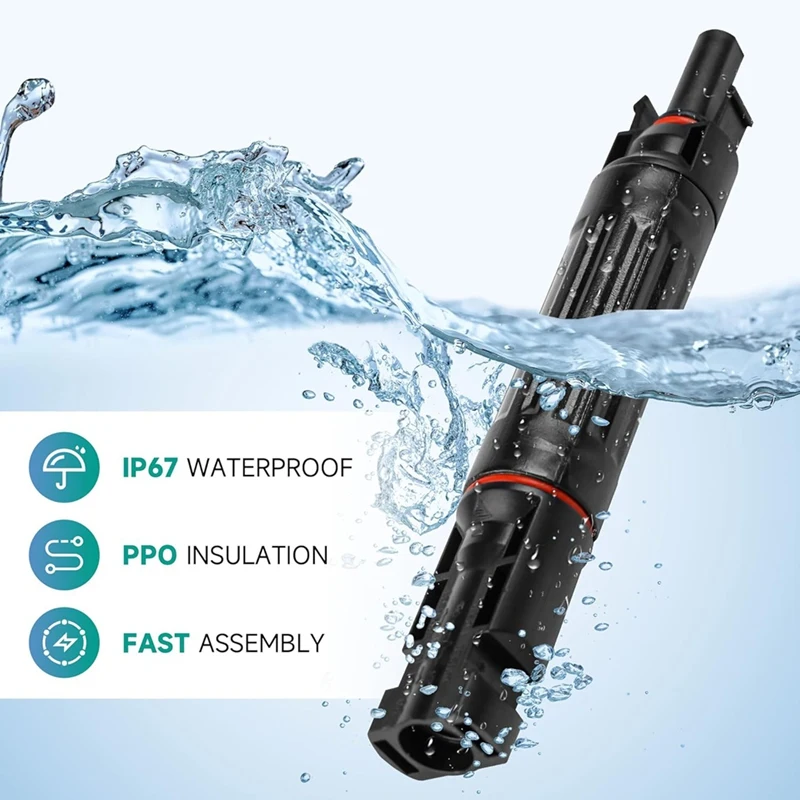 Solar Fuse 15A 1000V IP67 Inline PV Panel Fuse Holder Male Female Connector 2 Pieces