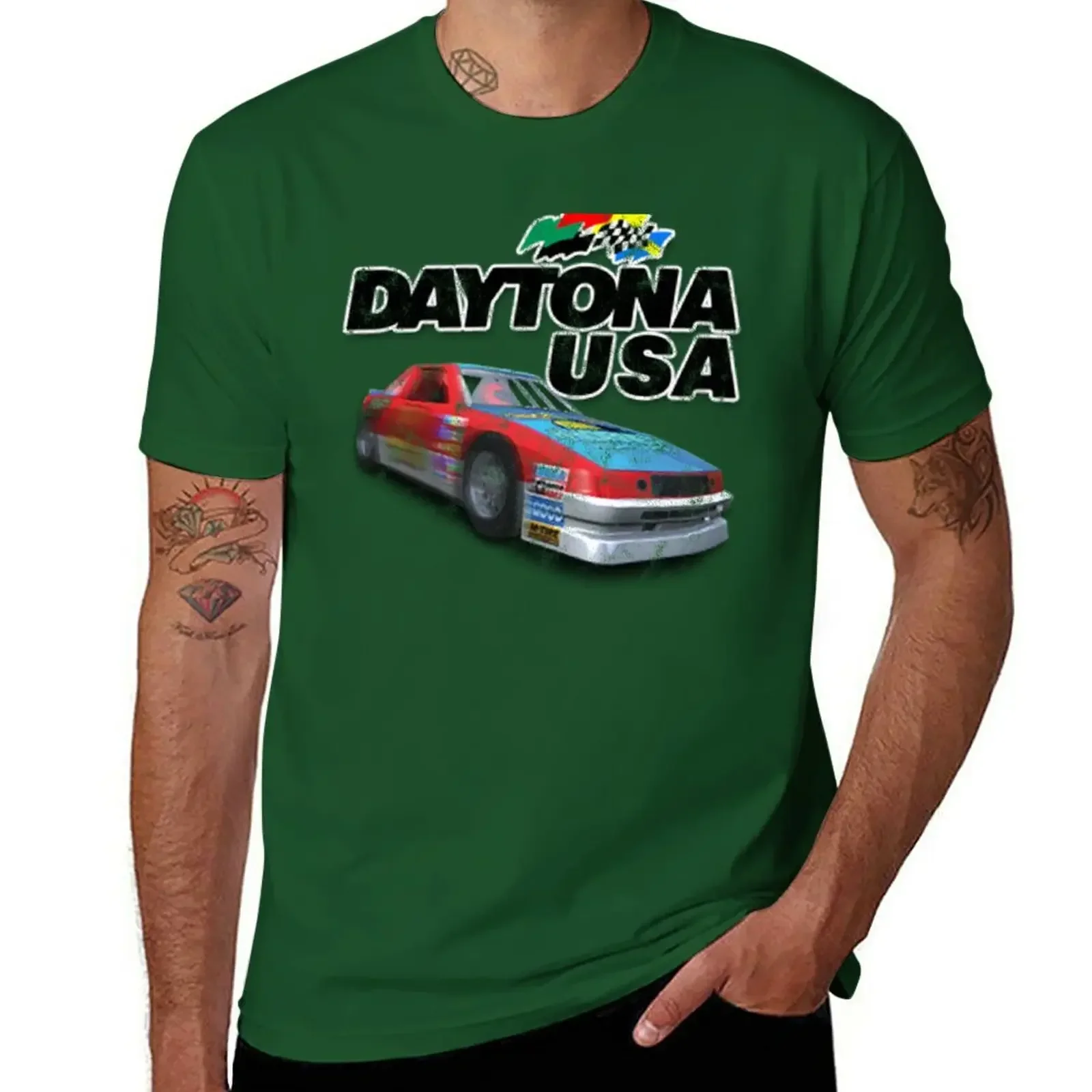 Plus Size Tops Mann Kleidung benutzer definierte T-Shirts entwerfen Sie Ihre eigenen Trainings hemden für Männer Daytona USA Distressed Car Logo T-Shirt