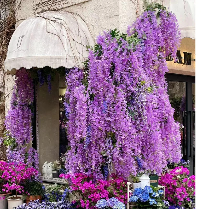 

Simulation of wisteria flowers, artificial flowers,violet ceiling flower vines,indoor door head wedding decoration,Monet scenery