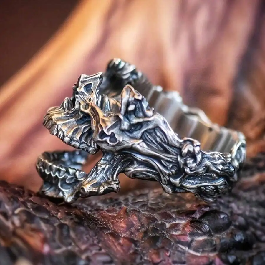 Vintage Gothic Death Skull Mask Ring Irregular Mouth Opening Demon Index Finger Ring Adjustable Opening Ring view 5