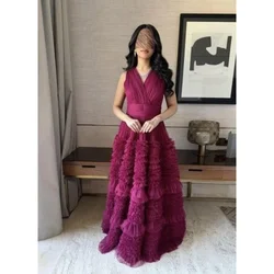 Customized Elegant V Neck Formal Evening Dresses A-line Pleat Wedding Party Girl Prom Gowns Long Dresses for Special Ocn