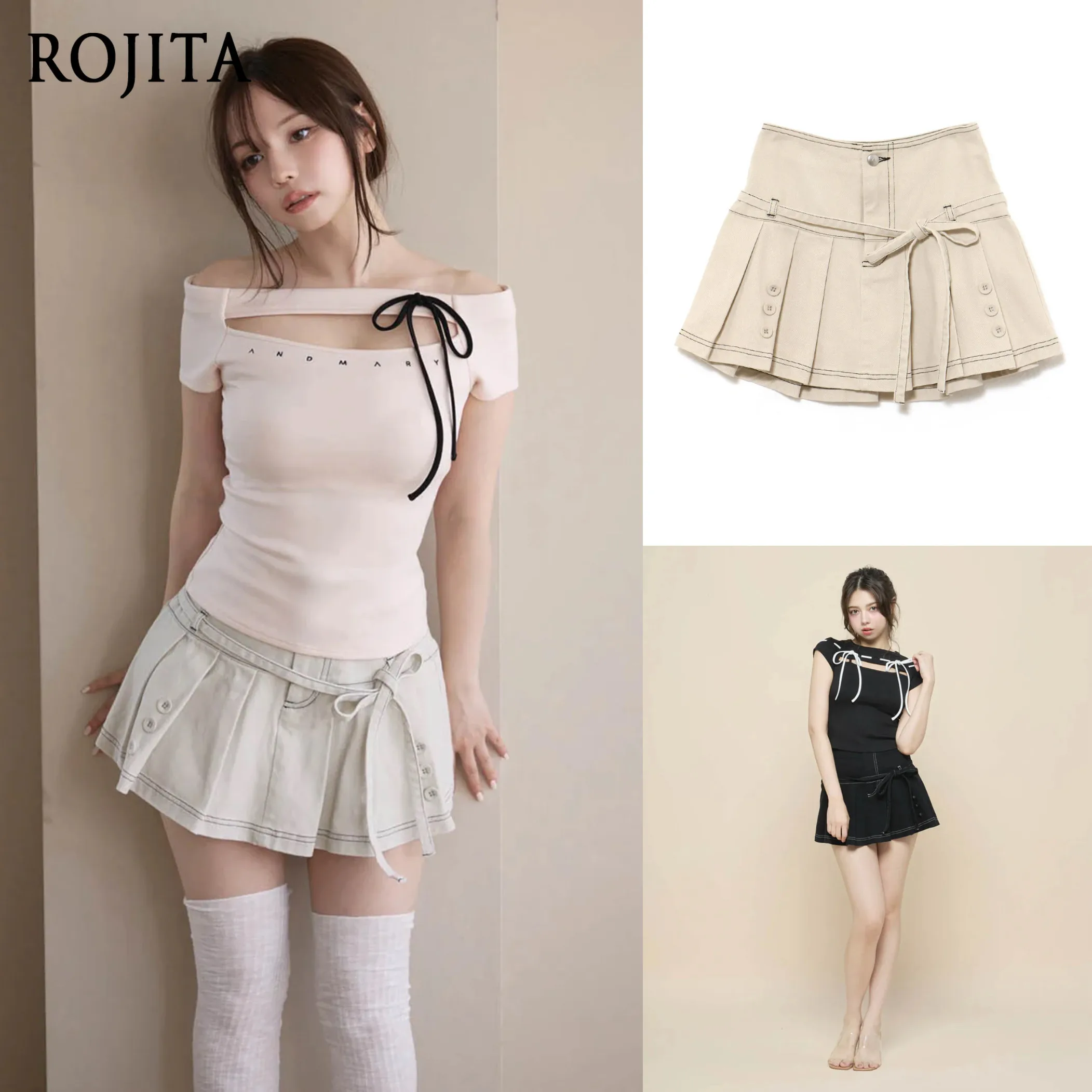 

Japanese Niche Design Summer Open Stitch High Waist A-Line Denim Pleated Skirt Short Skirt Korean Fashion Clothing