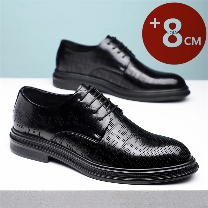 

Hollow Out Elevator Shoes Men Dress Shoes 6/8 Cm Formal Shoes Spring/Summer Classic Business Luxury Men Oxfords Lift Suit Shoes