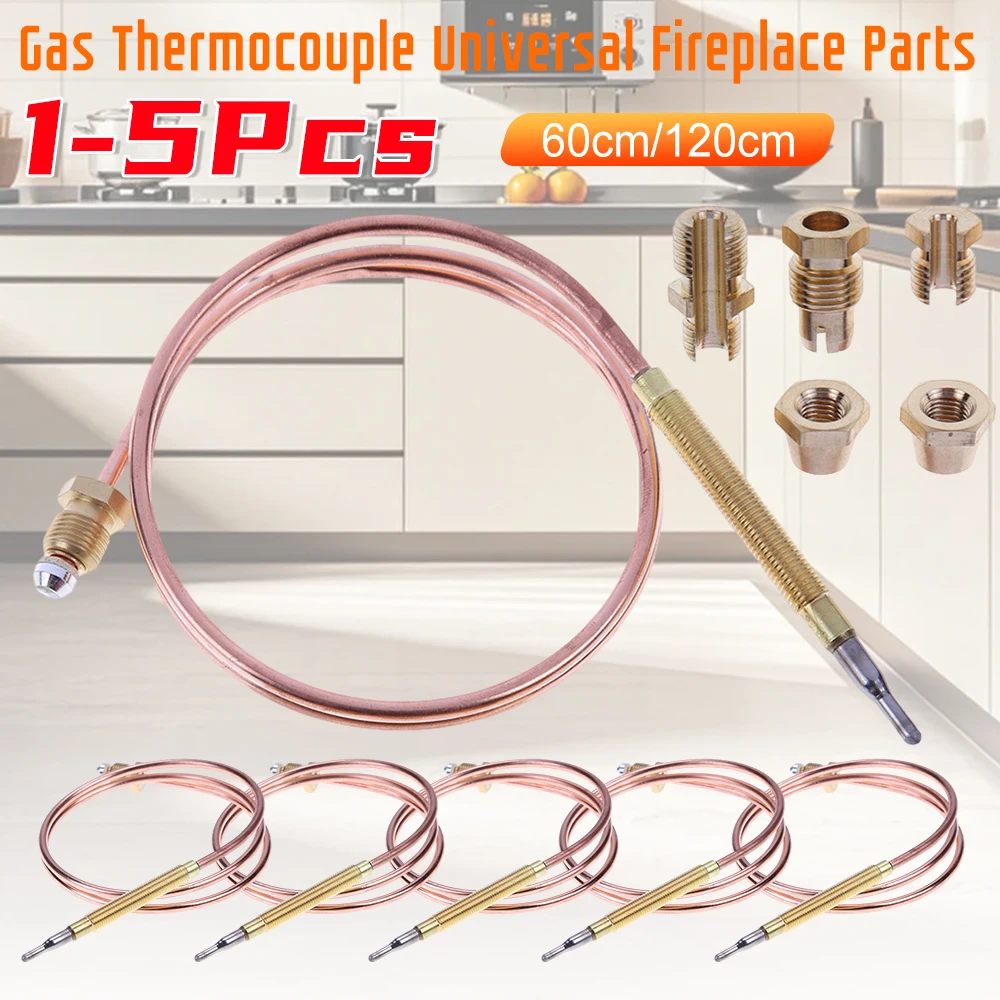 1-5 uds 60cm 120cm termopar de Gas piezas universales para chimenea con 5 piezas fijas para chimenea estufa de Gas quemador de calefacción