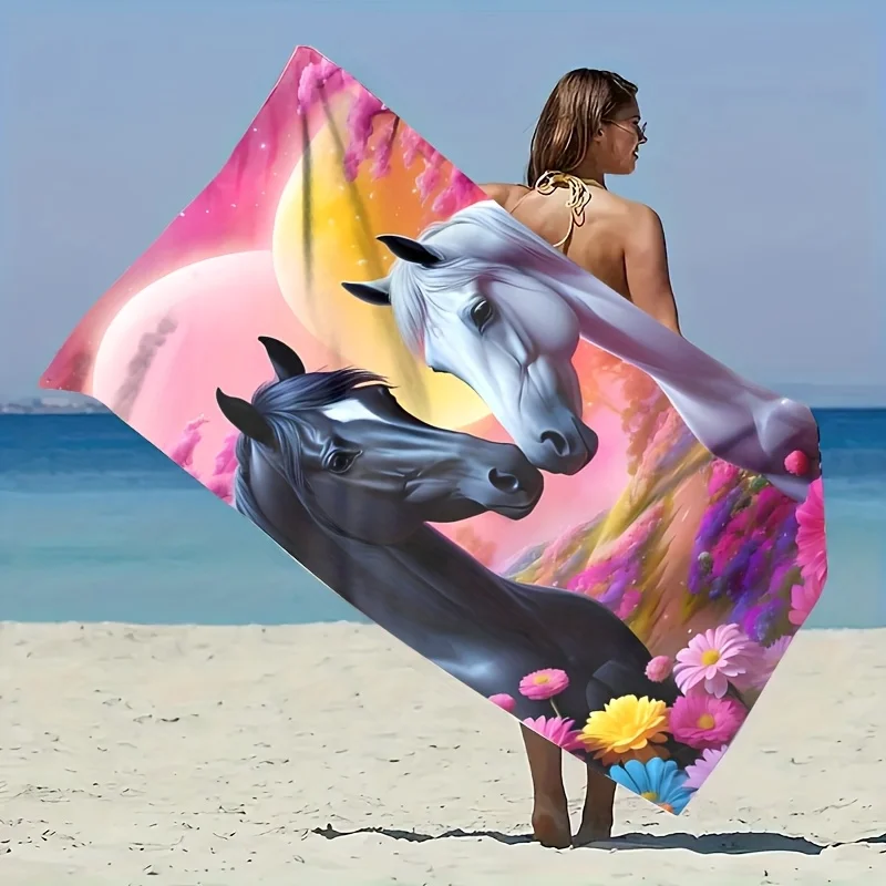 1pc Horse Pattern Beach Towel, Suitable for Seaside, Swimming Pool, Bathroom, Camping Travel, Yoga Fitness Multipurpose