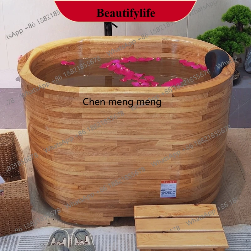 

Add high and deep wooden bucket bathtub bath wooden bucket small apartment household bath bucket sitting