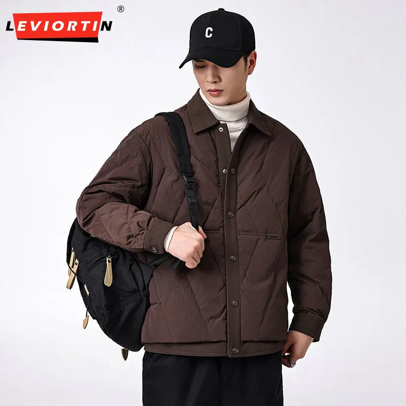 

2025 autumn and winter men's trend versatile American casual loose solid color simple windproof warm youthful down jacket