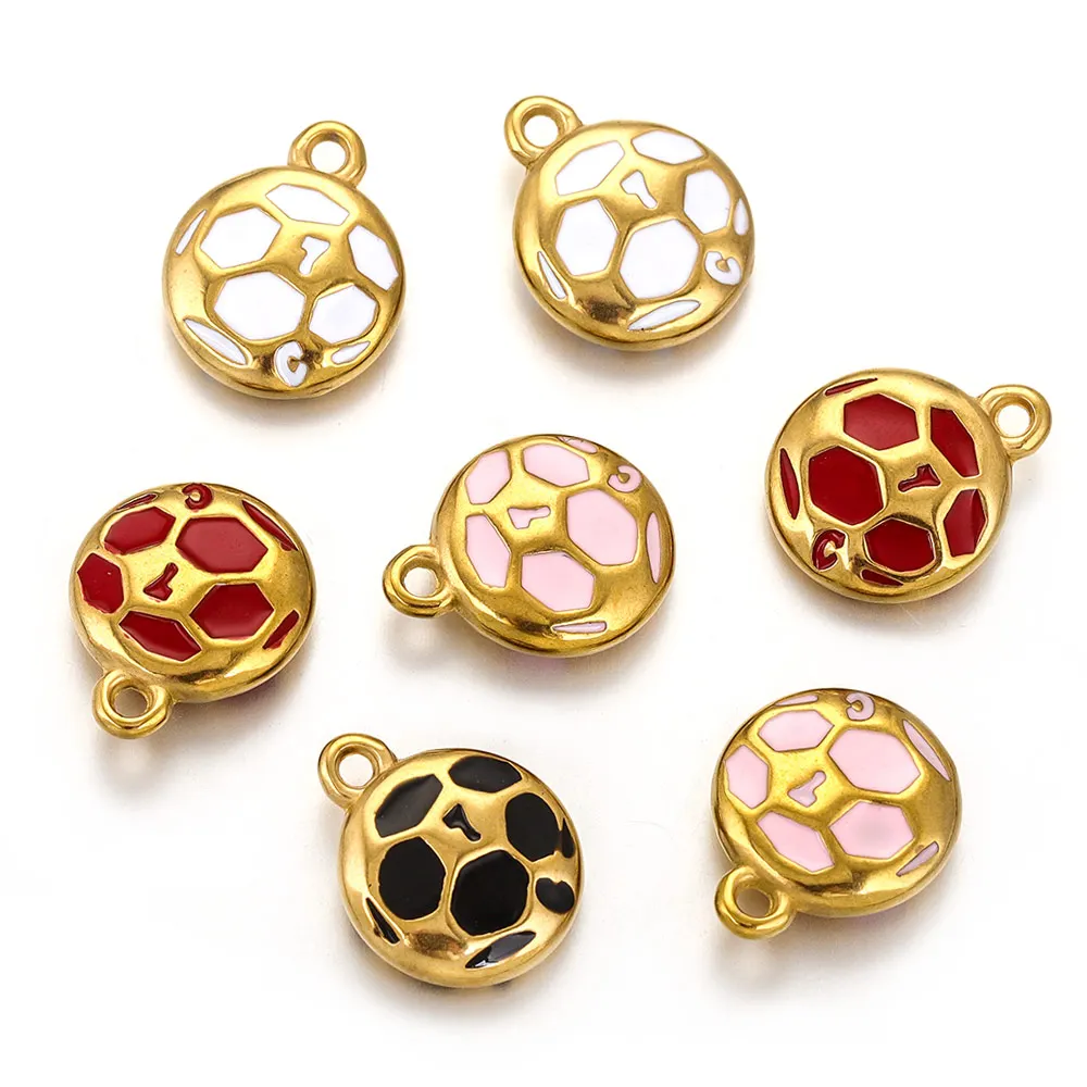 

5pcs Stainless Steel Charms Enamel Football Gold Plated 18k Goldenfor DIY Necklace Earrings Jewelry Making Accessories Materials