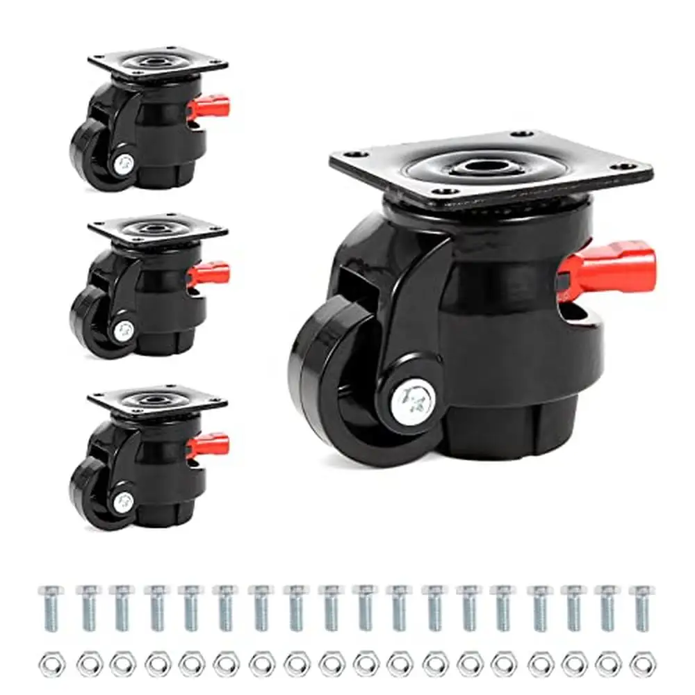 4 Pack Heavy Duty Leveling Casters 2200 LBS Capacity Upgraded Handle Retractable Wheels Set 360 Rotation Machine Equipment