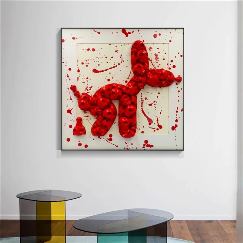 Red Dog Statue Wall Art Poster Modern Graffiti Nordic Sculpture Prints Canvas Painting Picture for Toilet Bathroom Home Decor