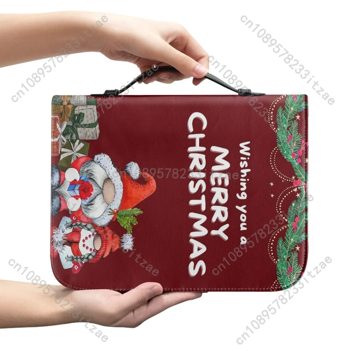 2024 Christmas Holy Bible Bag Santa Claus Pattern Women's Bible Cover Case Bible Storage Bags Ladies Zipper Handle Handbag Gifts