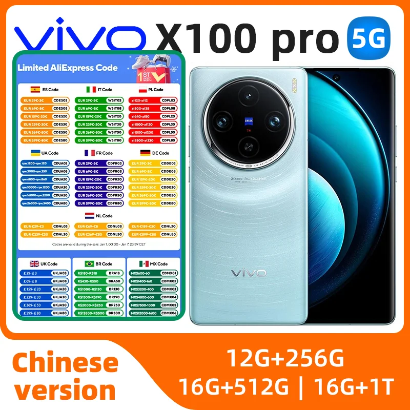 Vivo X100 Pro 5g SmartMobile Phone 6.78" 120HZ 100W Charger 50.0MP Camera Dimensity 9300 NFC 5400mAh Original used phone