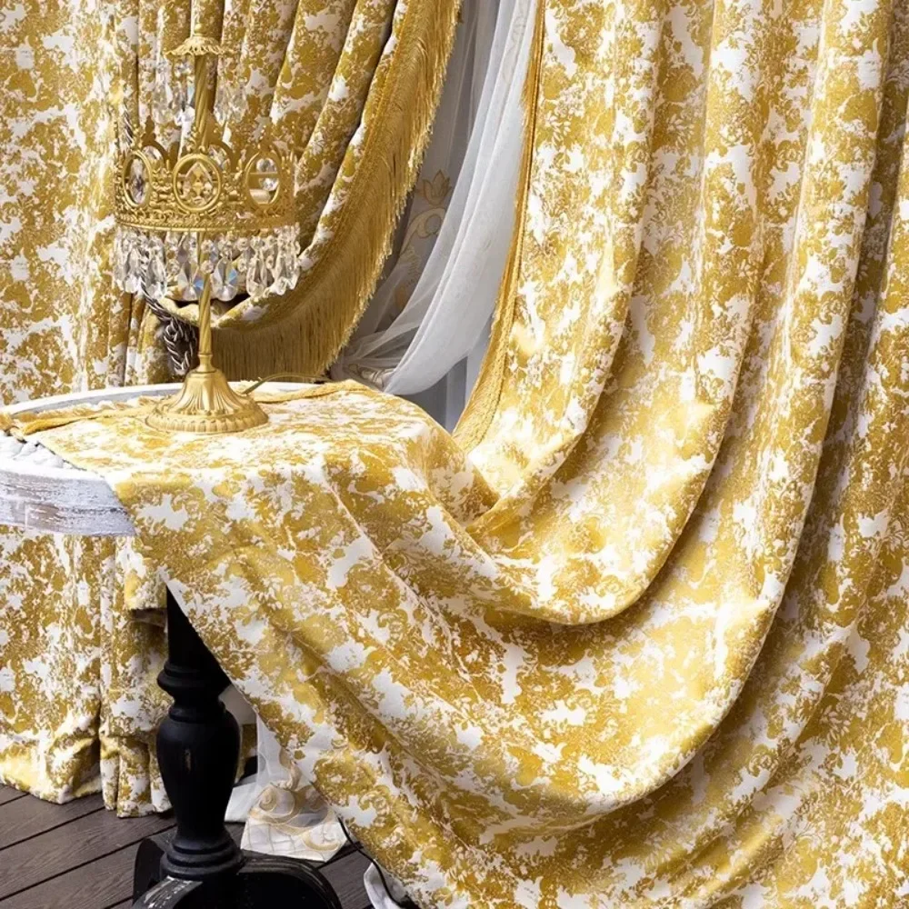 American European Chic Drapes High End Custom Luxury Golden Velvet Chenille Curtains for Living Room Bedroom and Villa French