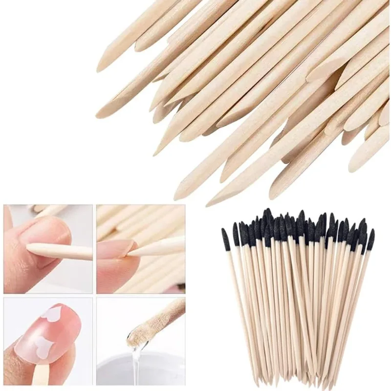 Ultra Fine Point Wooden Manicure Sticks, Dual End Nail Cuticle Files, Detail Grinding Tools for Nail Art Decoration