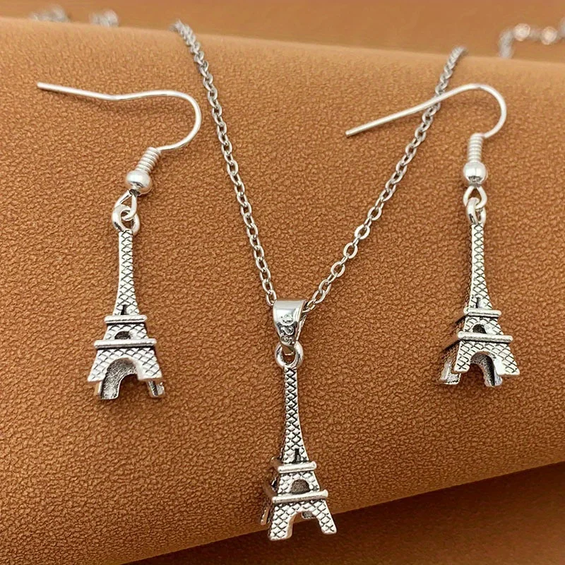 3 قطعة/المجموعة برج ايفل باريس القرط قلادة مجموعة #4