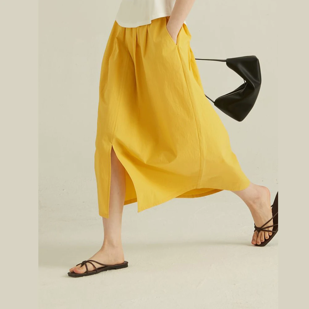 2026 new color super beautiful yellow plush imitation cotton elastic waist three-dimensional curved thin skirt women