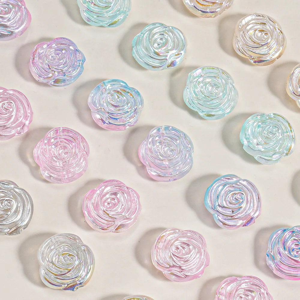 30 unids/lote, accesorios de joyería DIY AB, colores transparentes, doble cara, cuentas acrílicas de flores rosas, apto para niñas, collar, pendiente, decoración