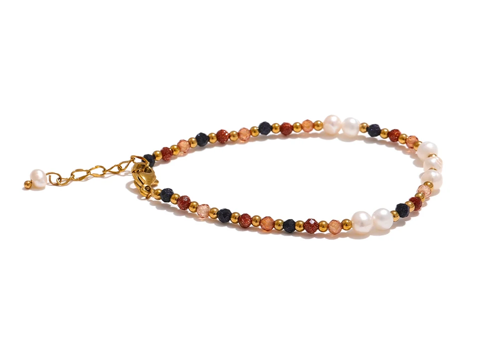 Yhpup Naturstein Süßwasser Perle Perle Kette Bling Armband Armreif Edelstahl Handgemachte Mode Wasserdicht Schmuck Frauen – Detail 2