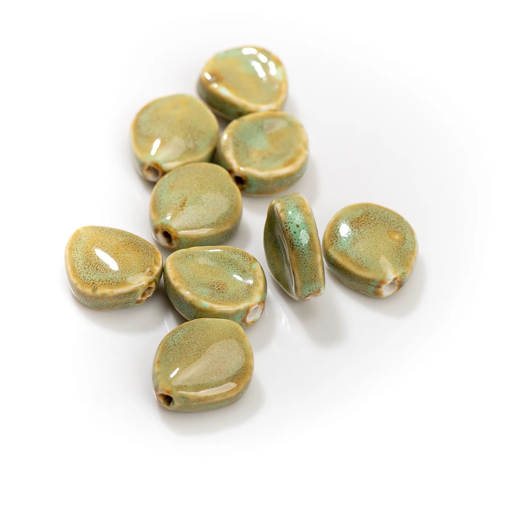 Creative 25mm Green Tea Glazed Ceramic Beads, Irregular with Shrinkage Spots, Jewelry Making Set Handcrafted TCZ197A