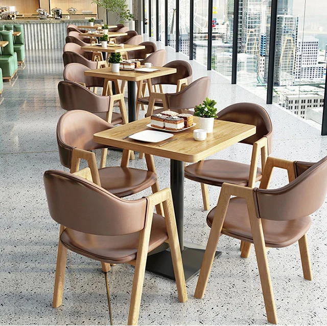 

Modern Design Restaurant Furniture Set Customized Colorful Wooden Dining Table with 4 Chairs for Coffee Shops