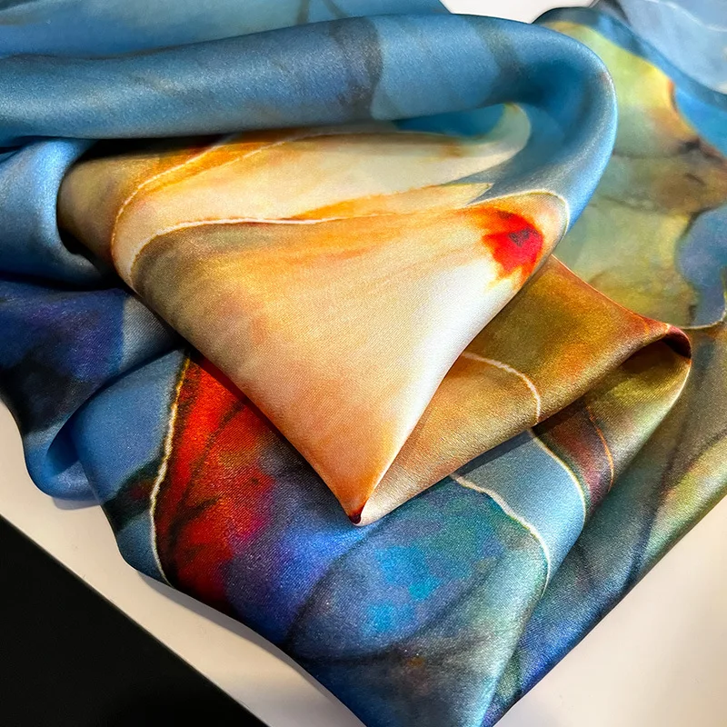 Plants Flowers Square Silk Scarf For Women Hijab Hair Bands Neckerchief Female Satin Shawl Ribbon Headband Neck Fashion Bandana image 5