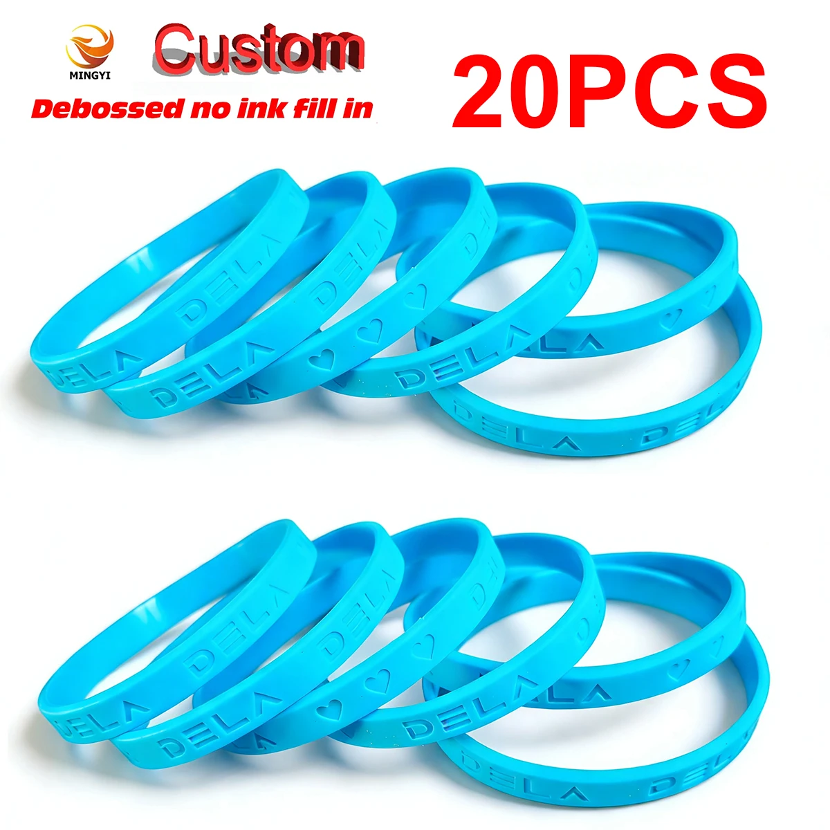 20PCS 8mm Width Tiny Band Engraved Debossed No Ink Fill In Bracelet Customizable LOGO ID SOS Custom Silicone Wristband for Event