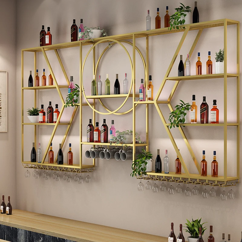 European Design Wine Cabinet Simple Minimalist Aesthetic Vintage Wine Cabinet Rustic Wall Lighted Metal Estante Bar Furniture